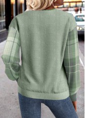 Green Button Plaid Long Sleeve Split Neck Sweatshirt | thumb picture 