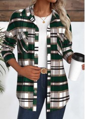 Green Snap Button Plaid Long Sleeve Coat | thumb picture 