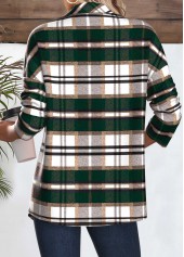 Green Snap Button Plaid Long Sleeve Coat | thumb picture 