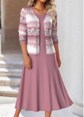Pink Two Piece Ombre Long Sleeve Dress and Cardigan
