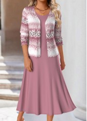 Pink Two Piece Ombre Long Sleeve Dress and Cardigan | thumb picture 