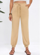 Light Camel Drawstring Jogger Elastic Waist High Waisted Pants