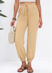 Light Camel Drawstring Jogger Elastic Waist High Waisted Pants | thumb picture 