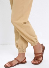 Light Camel Drawstring Jogger Elastic Waist High Waisted Pants | thumb picture 