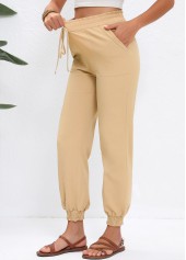Light Camel Drawstring Jogger Elastic Waist High Waisted Pants | thumb picture 