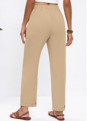 Light Camel Straight Leg Elastic Waist High Waisted Pants | thumb picture 
