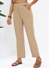 Light Camel Straight Leg Elastic Waist High Waisted Pants | thumb picture 