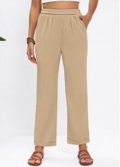 Light Camel Straight Leg Elastic Waist High Waisted Pants | thumb picture 
