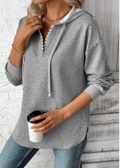 Plus Size Grey Embroidery Long Sleeve Hoodie | thumb picture 