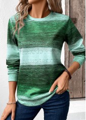 Green Patchwork Tribal Print Long Sleeve Sweatshirt