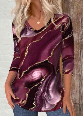 Dark Reddish Purple Cut Out Marble Print T Shirt | thumb picture 