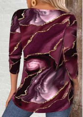 Dark Reddish Purple Cut Out Marble Print T Shirt | thumb picture 