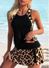 Ruched Detail Leopard Black Tankini Set | thumb picture 