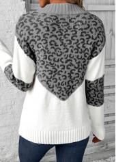 Grey Patchwork Leopard Long Sleeve V Neck Sweater | thumb picture 