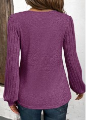 Purple Button Long Sleeve V Neck T Shirt | thumb picture 