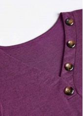 Purple Button Long Sleeve V Neck T Shirt | thumb picture 