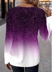 Purple Patchwork Ombre Long Sleeve Round Neck T Shirt | thumb picture 