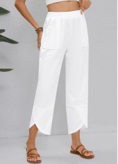 White Straight Leg Elastic Waist High Waisted Pants | thumb picture 