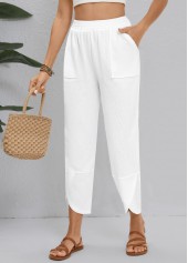 White Straight Leg Elastic Waist High Waisted Pants | thumb picture 