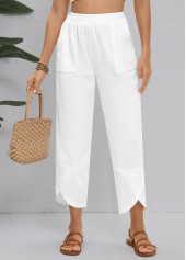 White Straight Leg Elastic Waist High Waisted Pants | thumb picture 