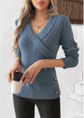 Navy Surplice Long Sleeve V Neck Sweater