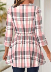 Pink Button Plaid Long Sleeve Coat | thumb picture 