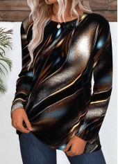 Dark Coffee Dazzle Colorful Print Long Sleeve T Shirt