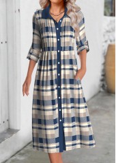 Multi Color Button Plaid Long Sleeve Shirt Collar Dress | thumb picture 