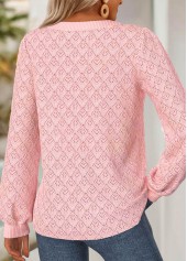 Light Pink Jacquard Long Sleeve V Neck T Shirt | thumb picture 