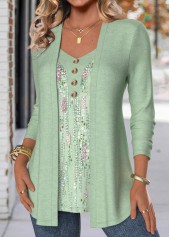 Light Green Button Geometric Print Fake Two Piece Twinset | thumb picture 