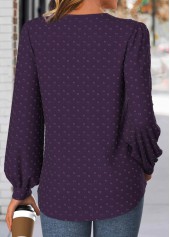 Purple Embroidery Long Sleeve Split Neck Blouse | thumb picture 