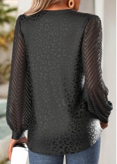 Black Jacquard Long Sleeve Split Neck Blouse | thumb picture 