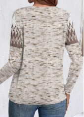 Light Coffee Button Chevron Print Long Sleeve T Shirt | thumb picture 