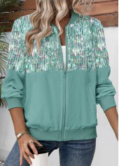 Sage Green Zipper Dazzle Colorful Print Track Jacket | thumb picture 