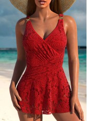 Lace Surplice Red One Piece Swimdress