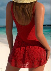 Lace Surplice Red One Piece Swimdress | thumb picture 