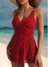Lace Surplice Red One Piece Swimdress | thumb picture 