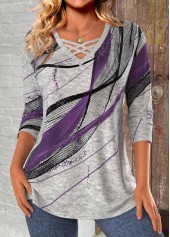 Light Grey Marl Criss Cross Geometric Print T Shirt