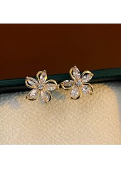 White Floral Design Geometric Copper Earrings