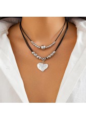 Silver Color Heart Alloy Detail Necklace