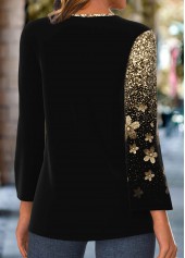Black Patchwork Ombre Long Sleeve Split Neck Blouse | thumb picture 