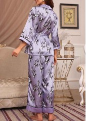 Purple Floral Print Belted Lounge Top and Pants | thumb picture 