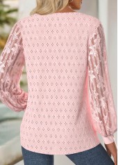 Light Pink Lace Long Sleeve Asymmetrical Neck T Shirt | thumb picture 