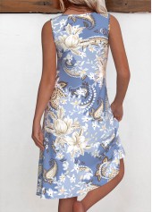 Blue Circular Ring Paisley Print A Line Sleeveless Dress | thumb picture 
