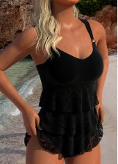 Lace Black V Neck Tankini Set | thumb picture 