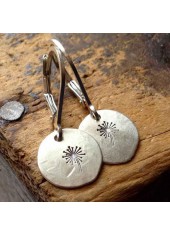 Silver Dandelion Design Plant Alloy Earrings