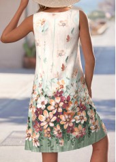Beige Cut Out Floral Print A Line Sleeveless Dress | thumb picture 