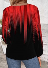 Red Embroidery Ombre Long Sleeve V Neck T Shirt | thumb picture 