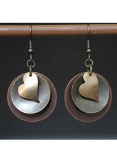 Dark Coffee Heart Round Alloy Earrings