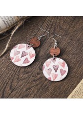 Light Pink Heart Print Round Wood Earrings | thumb picture 